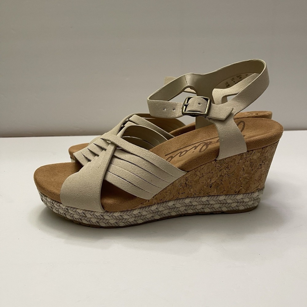 ZODIAC‎ Paola Beige Birch Platform Cork  Wedge Leather Sandals Womens 8M - Picture 4 of 12